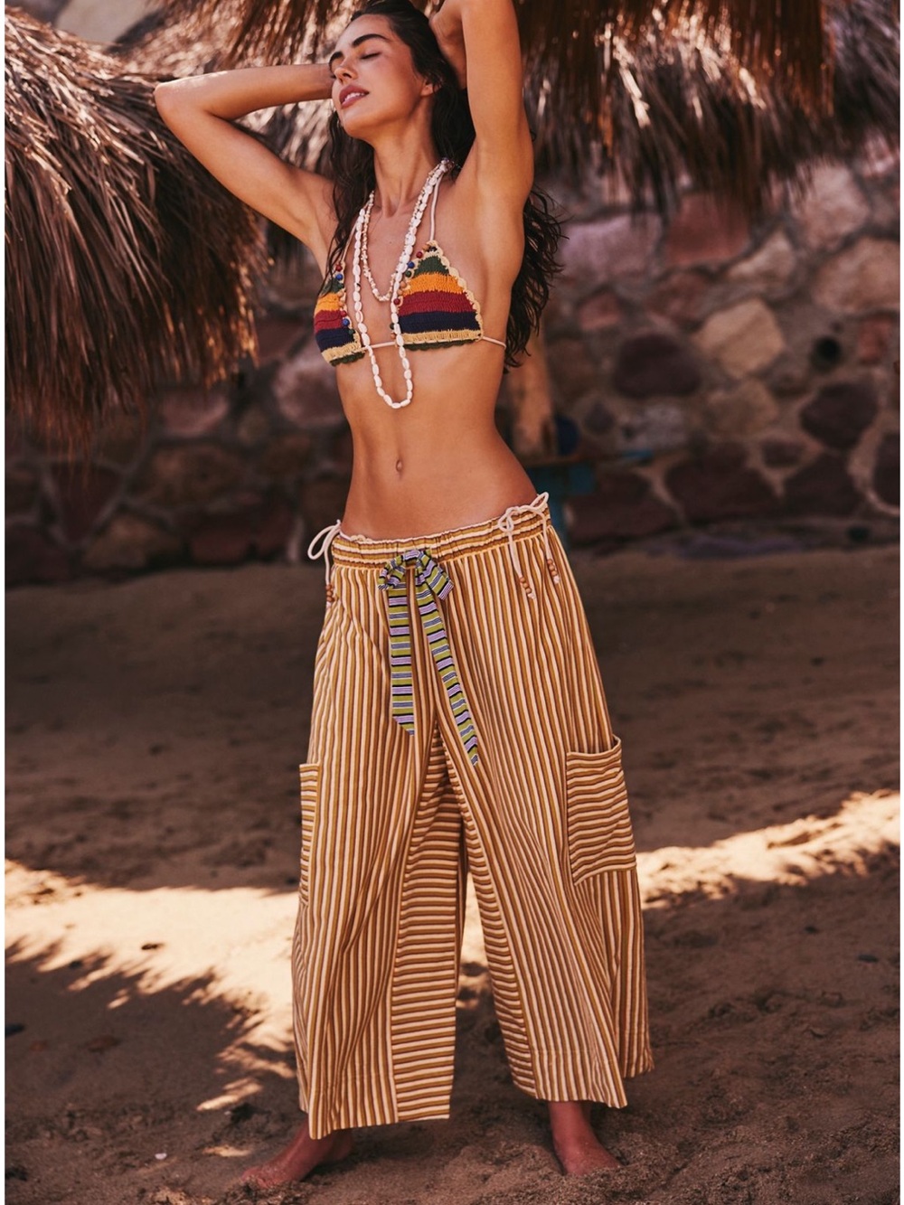 Striped Wide-Leg Lounge Pants in Sandatorm